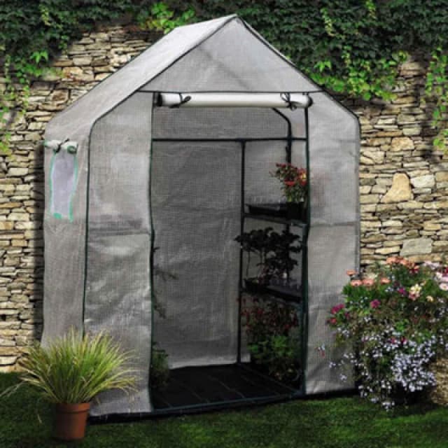 Garden Gear Garden Grow Walk In Greenhouse With Pe Cover, 3 Tier With 6 Shelves, Roll Up Door & Netted Windows For Temperature Control