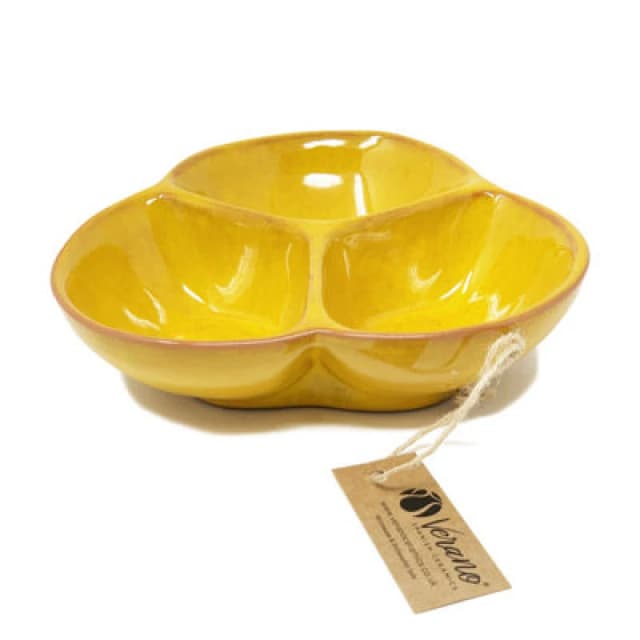 Verano Spanish Ceramics Selena Glazed Hand Dipped Kitchen Dining Snack Trio Dish Medium Yellow (D) 18Cm