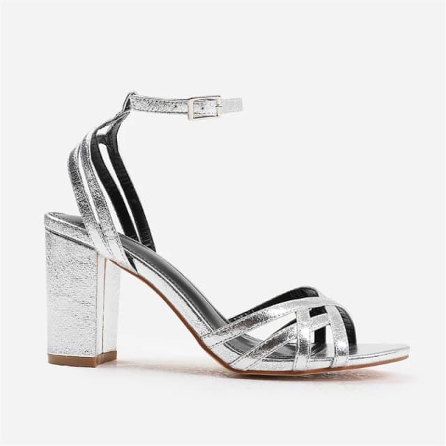 Where's That From 'Erin' Mid Block Heel With Cross Over Strap Detailing Silver