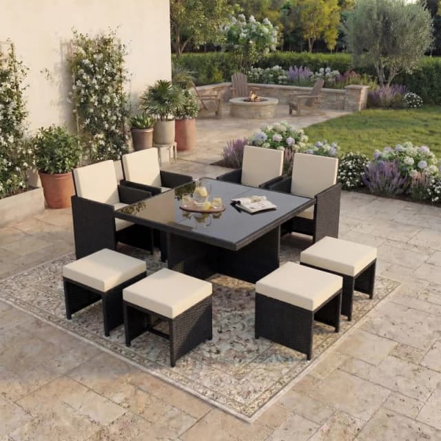 Lassic Garden Vida Cuba 8 Seater Rattan Set UKFR Black unisex 8 Seater