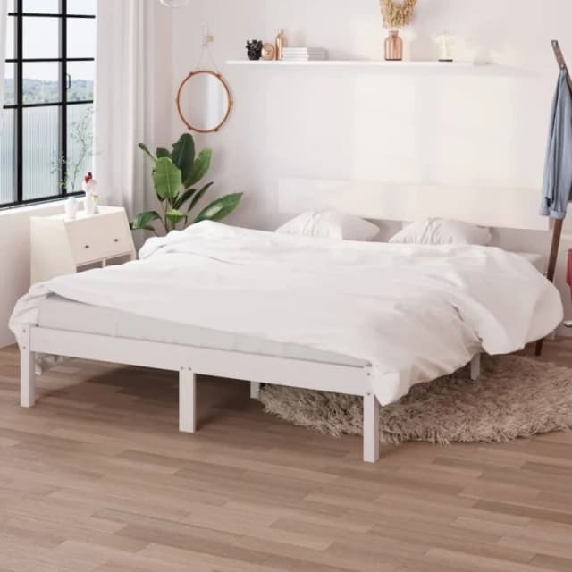 VIDAXL Bed Frame without Mattress White Solid Wood Pine King Size Vidaxl 8720286763148