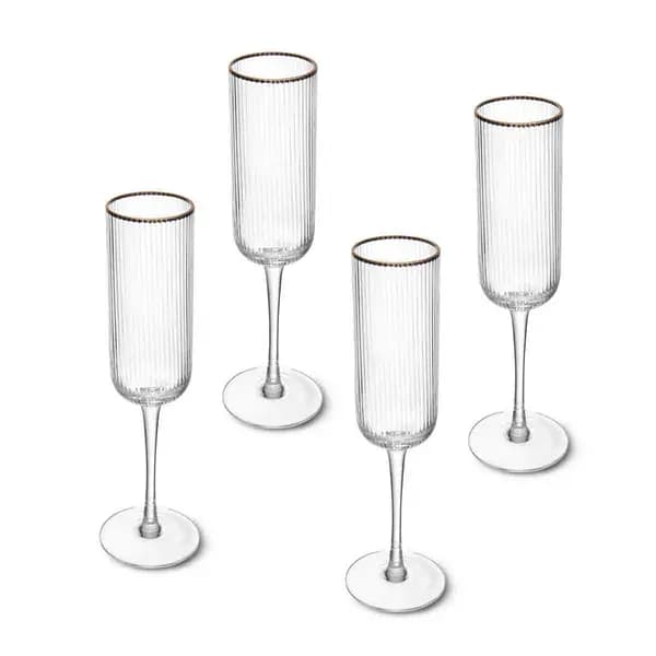 Mikasa Sorrento Ridged Crystal Champagne Flute Glasses, Set Of 4, 200Ml