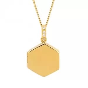 Sterling Silver Hexagonal Zirconia Gold Locket Pendant P5098C