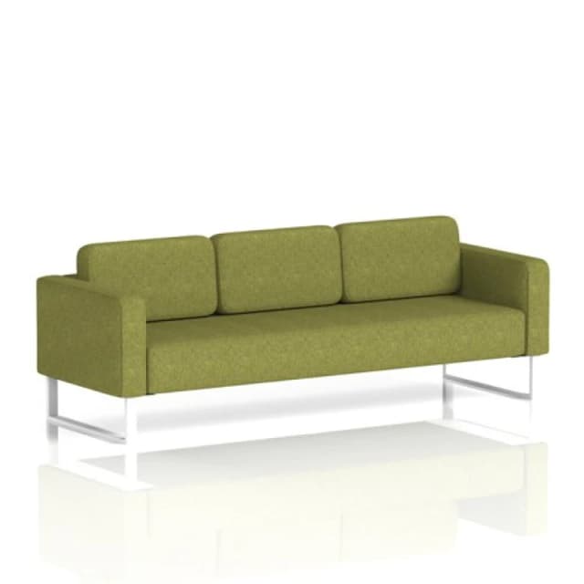 Brixworth Office Sofa 3 Seater with White Legs in Rivet Fabric - Olive