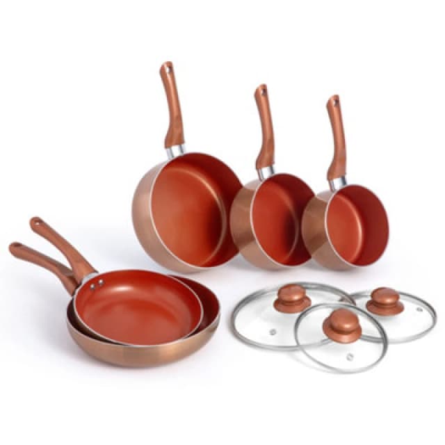 VonShef Induction Safe Non-Stick 5Pc Copper Pots & Pans Set Copper