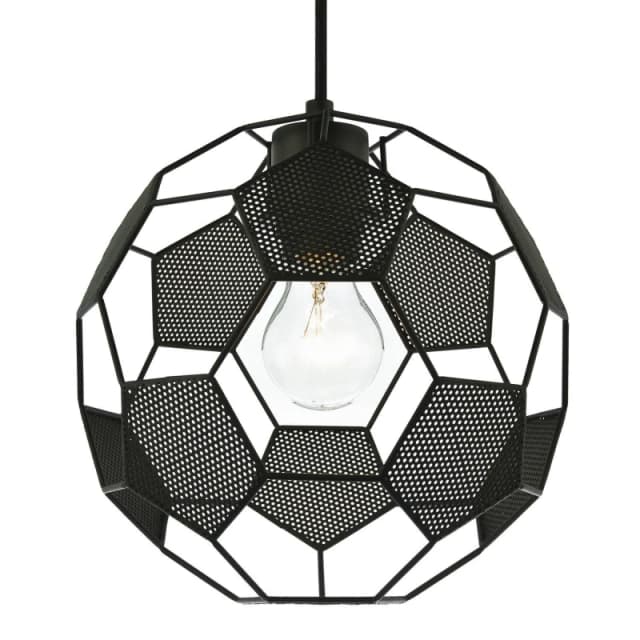 Happy Homewares Modern Matte Black Football Soccer Pendant Lamp Shade with Laser Cut Holes Black Unisex
