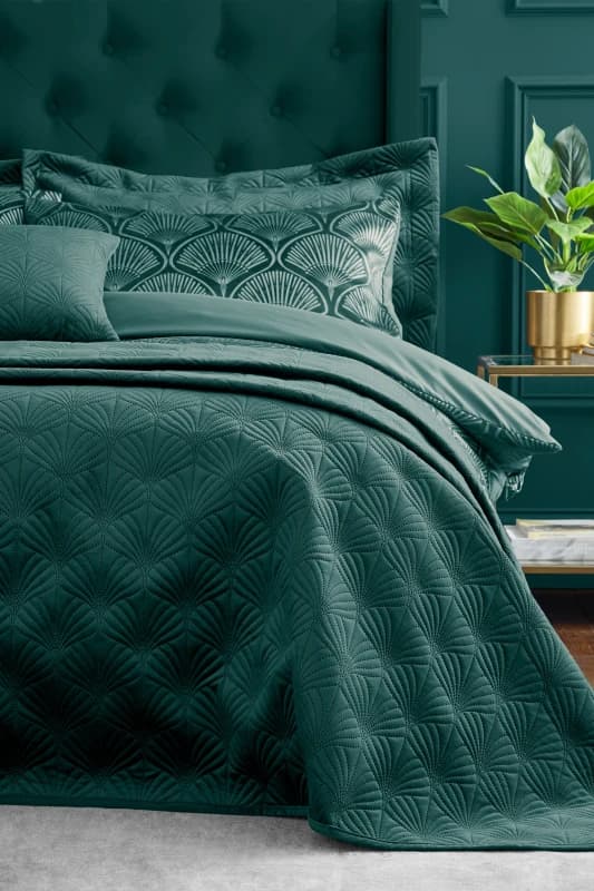 Catherine Lansfield Art Deco Pearl Quilted Quilted Bedspread Bedspreads 220x230cm Green 41781818000
