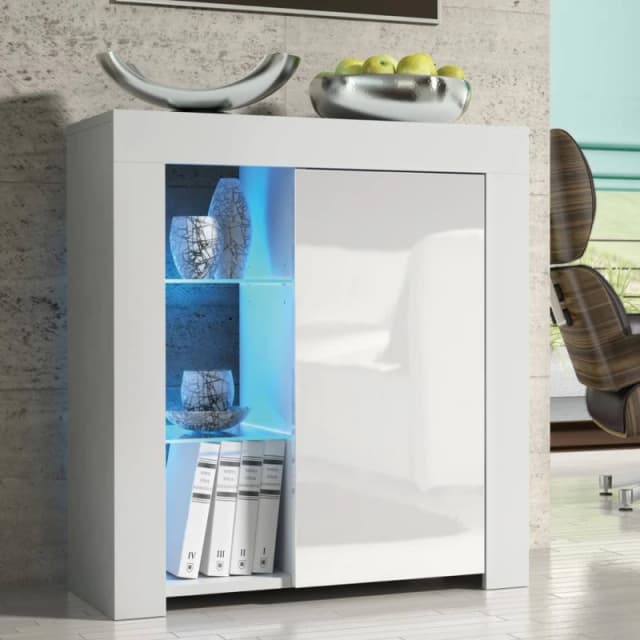 Creative Furniture Serene Sideboard 83cm - White with Gloss Doors & LED Lights White Unisex