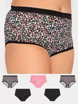 Yours Clothing 5 Pack Ditsy Floral Full, Black, Size 18-20, Women