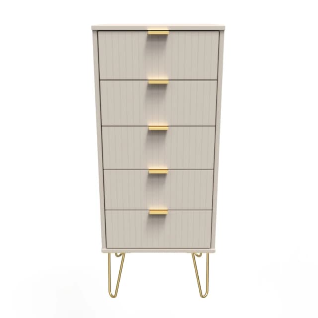 Welcome Furniture Ready Assembled Linear 5 Drawer Tallboy In Kashmir Matt, Cream LIF003KMK