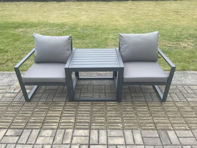Fimous Aluminium 3 Pieces Garden Furniture Sofa Set Chair with Table Including Cushions Dark Grey Dark Grey Unisex