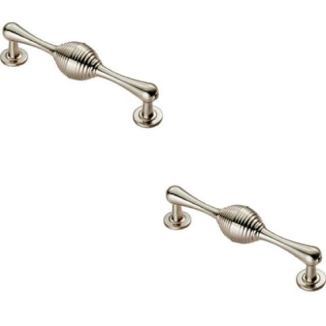 Loops 2x Reeded Beehive Handle on Round Rose and Stem 128mm Fixing Centres Nickel Metallics