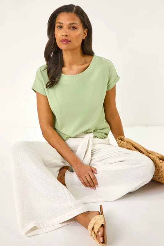 Roman Womens Plain Stretch Cotton Jersey T-Shirt in Light Green Size: 10 Light Green Female 10
