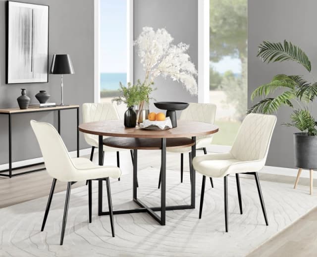 FurnitureboxUK FurnitureboxUK Adley Brown Wood Storage Dining Table & 4 Pesaro Black Leg Chairs in Cream Cream One Size Unisex 5056657127442