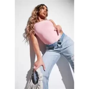 I Saw It First Baby Pink Double Layer Slinky Racer Front Bodysuit - Pink