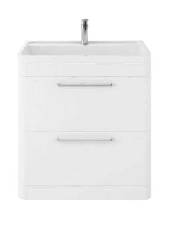 Hudson Reed Solar Floor Standing 2 Door Vanity Unit With Polymarble Basin, Durable Modern Vanity Unit In Pure White, 800mm