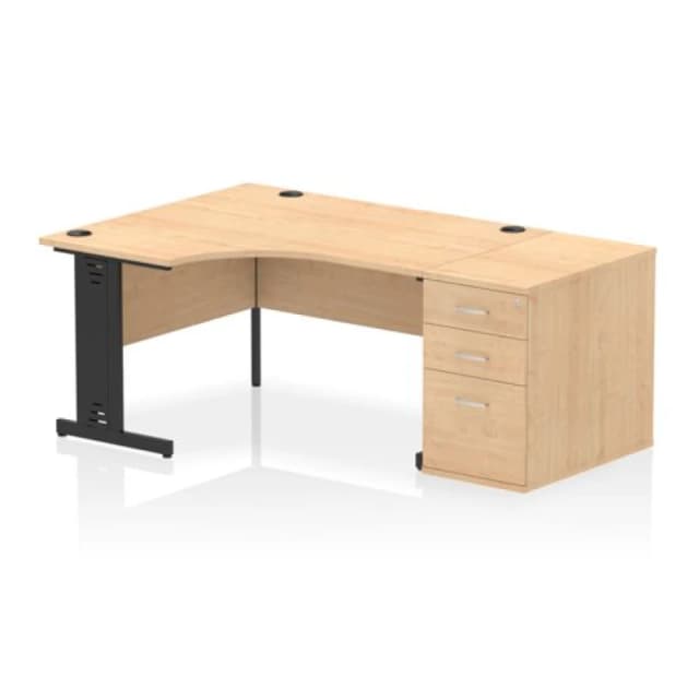 Impulse Impulse 1400mm Left Crescent Office Desk Maple Top Black Cable Managed Leg Workstation 800 Deep Desk High Pedestal IWSLC148BCMMPE