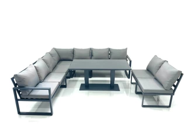 Fimous 9 Seater Outdoor Aluminum Garden Furniture Set Corner Sofa Rising Lifting Dining Table Sets Dark Grey Dark Grey Unisex