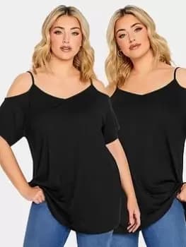 Yours Strappy Cold Shoulder 2 Pack Black, Size 18, Women