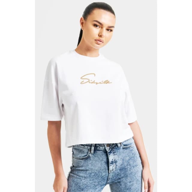 SikSilk Signature Cropped T-Shirt - White White 8