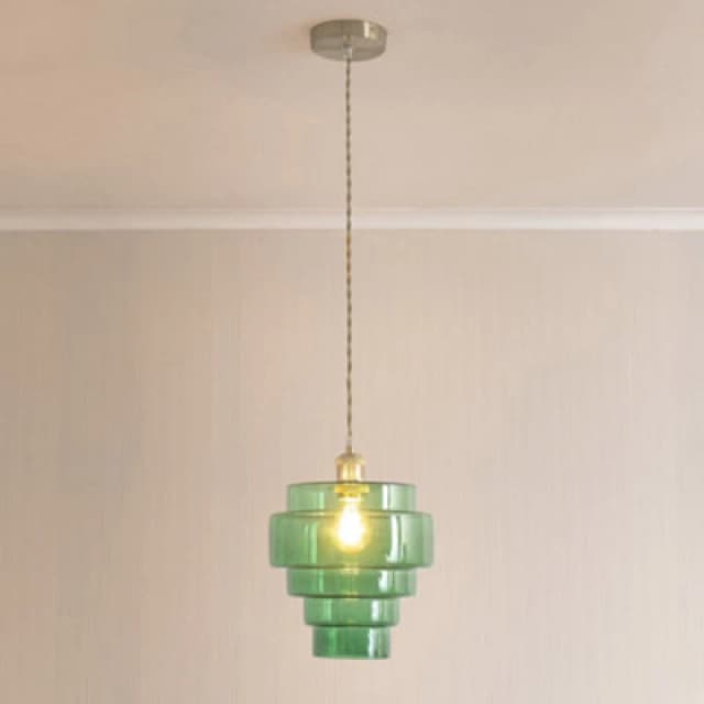 ValueLights ValueLights Lane Glass 5 Tier Layered Shade Brushed Chrome Ceiling Pendant Light in Bright Green Bright Green One Size Unisex 505940606281
