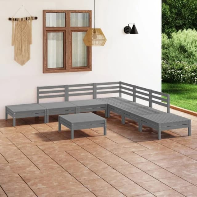 VIDAXL 8 Piece Garden Lounge Set Solid Pinewood Grey Vidaxl 8720286685365