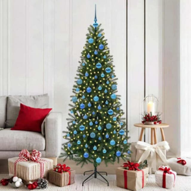 vidaXL Artificial Christmas Tree with 300 LEDs, Blue Balls Green 180cm PE and PVC, Green 3397361