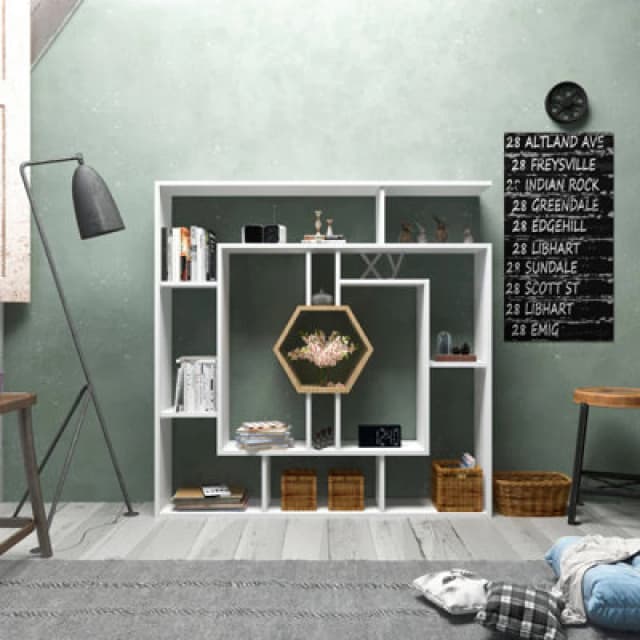 Decorotika Labrina Geometric Design Bookcase White & Sapphie Oak