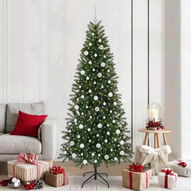 vidaXL Artificial Christmas Tree with 300 LEDs, White Balls Green 210 x 105cm PE and PVC, Green 3397370