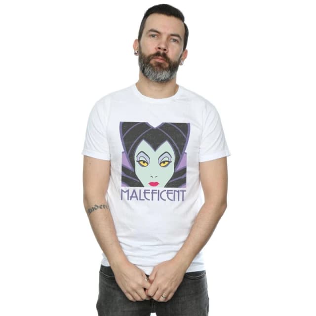 Disney Men Maleficent Cropped Head T-Shirt in White Size: Small White S Male 5057864091830