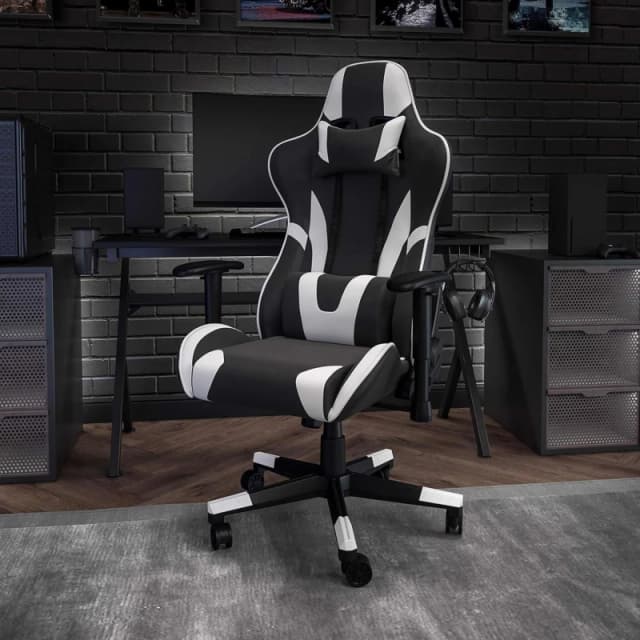 FWStyle FWStyle Black & White Bucket Seat Racer Gaming Chair Faux Leather Black One Size Unisex 5056413134059