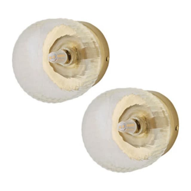 ValueLights ValueLights Calpe Pair of Small Ribbed Glass Flush Ceiling Wall Lights in Gold Gold One Size Unisex 5059406068287