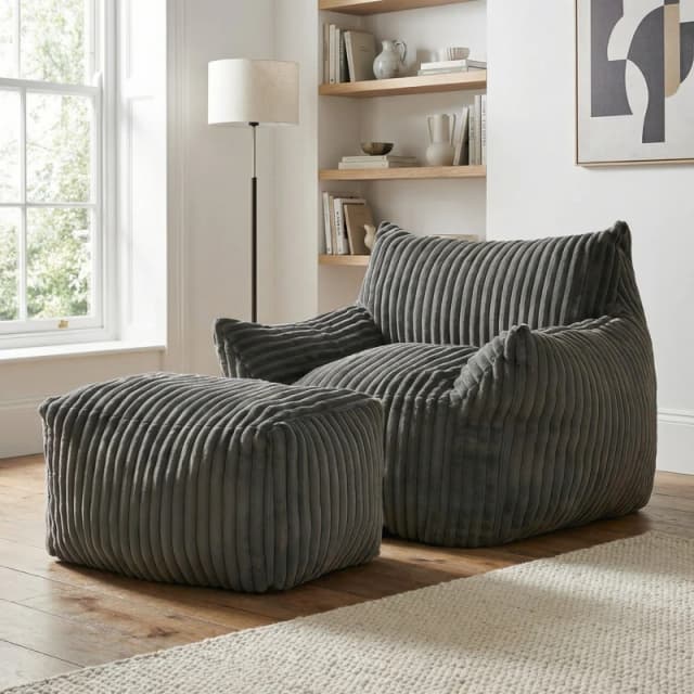 Urban Meuble Corduroy Bean Bag Chair with Footrest Dark Grey unisex One Size