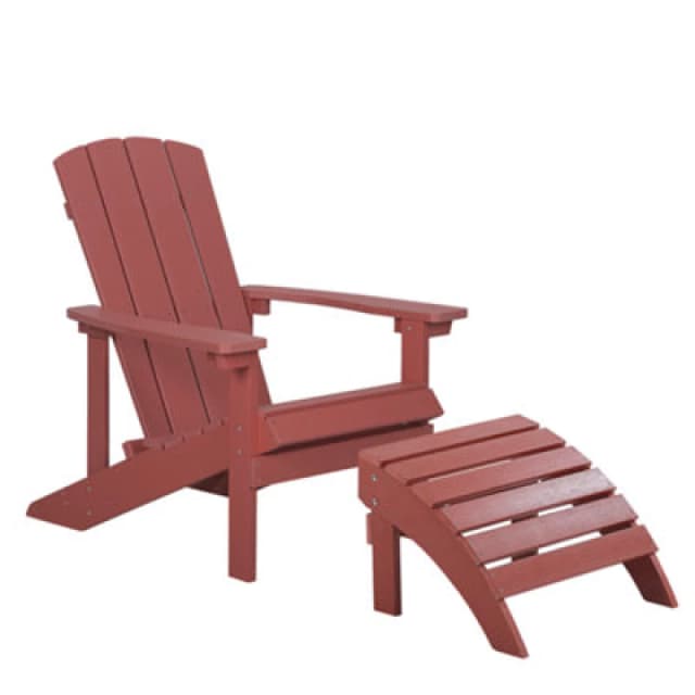 Beliani Garden Chair Adirondack With Footstool Red
