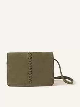 Accessorize Suede Stitch Detail Cross-Body Bag, Green, Women