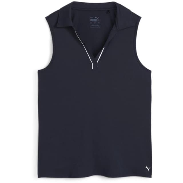 Puma Womens Cloudspun Piped Sleeveless Performance Polo Shirt Deep Navy female 14 (L)