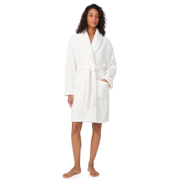 DKNY Womens Plush Relaxed Fit Dressing Gown Cream female 14 (L)