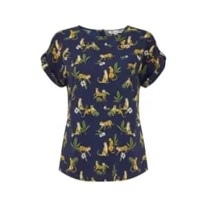 Yumi Navy Recycled Navy Cheetah Print Top - Blue