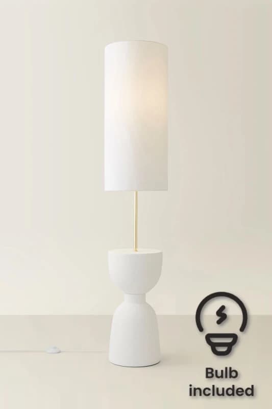 ValueLights ValueLights Esme Linen Tall Lamp Shade Ceramic Table Base Midi Floor Lamp and Bulb in Cream Cream One Size Unisex 5059406066290