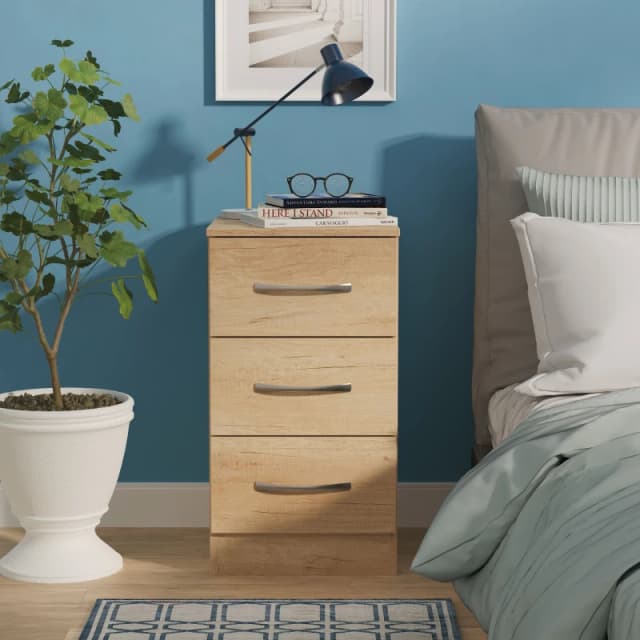 Ready Assembled 2 U Hampshire 3 Drawer Bedside Cabinet (Ready Assembled) in Light Brown Light Brown Unisex