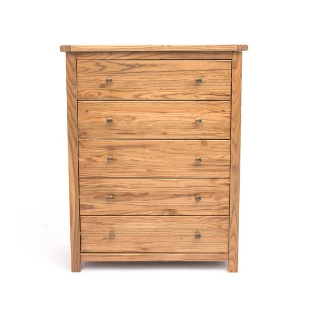 Cabinet Bits Trivento 5 Drawer Chest of Drawers Brass Knob in Natural Natural Unisex