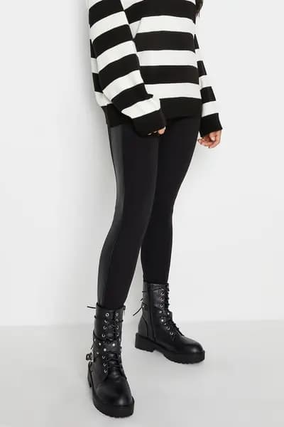 Petite Faux Leather Stripe Leggings