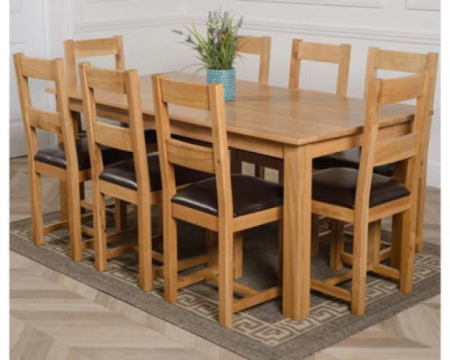 Thats Furniture Oslo 180 x 90cm Large Oak Dining Table & 8 Lincoln Chairs in Brown Brown Unisex 180 x 90 cm