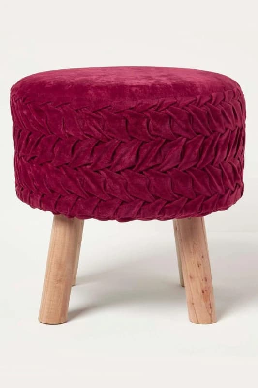 Homescapes Lyla Pleated Velvet Footstool Pink