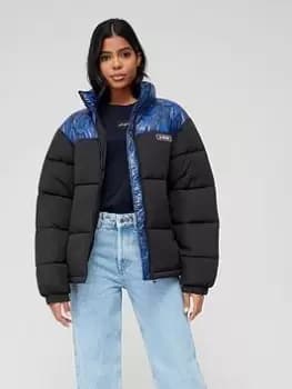 Hugo Faressa Snake Print Padded Black Coat