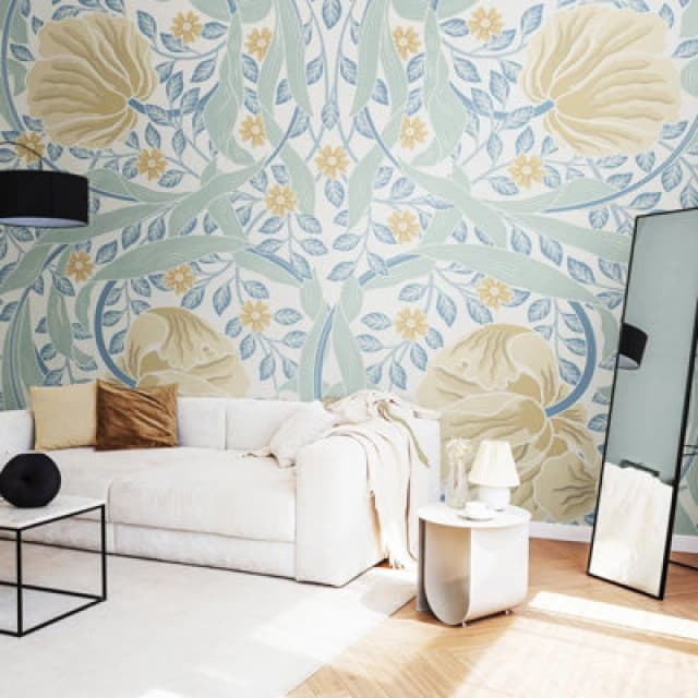 Origin Murals Flower Circle - Soft Blue Matt Smooth Paste The Wall Mural 350Cm Wide X 280Cm High