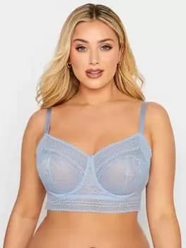 Yours Longline Lace Underwire Non Padded Bra, Blue, Size 38E, Women