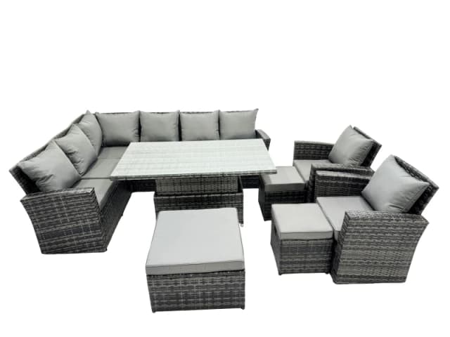 Fimous Poly Rattan Outdoor Patio Corner Sofa Set with 3 Stool, 2 Chairs in Dark Grey Dark Grey Unisex