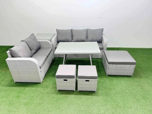 Fimous Rectangular Dining Table Sofa Set with 3 Stool Side Table Light Grey Light Grey Unisex