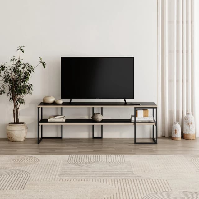 Decortie Black Friday' Modern TV Unit 140cm Open Shelf Metal Frame for 55" TVs Size: 1 Pack Black Unisex 1 Pack